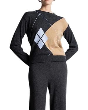 Kaos Truien & Vesten ,Grijs ,Wol Argyle Jacquard Ronde Hals Trui - Zwart