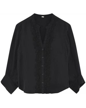 GUSTAV Vrouwelijke Blouse Met Geborduurde Details - Zwart