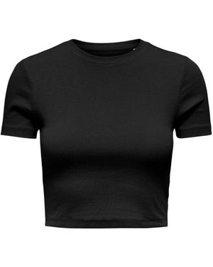 ONLY Tops ,Zwart ,Katoen Cotton T-Shirt Met Korte Mouwen En Ronde Hals