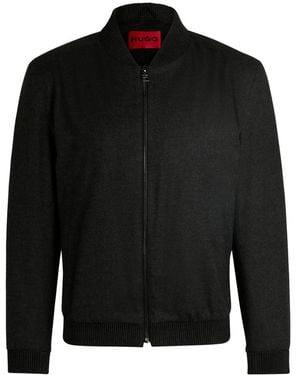 HUGO Truien & Vesten ,Zwart ,Leer Gemêleerd Flanellen Jack Met Blousonkraag