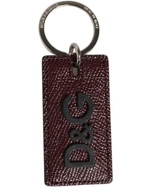 Dolce & Gabbana Dunkelbrauner Leder Schlüsselanhänger Metallring - Rot