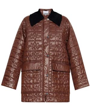Ganni Quilted Jacket With Corduroy Collar - Brown
