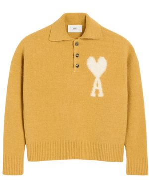 Ami Paris Round-Neck Knitwear - Yellow