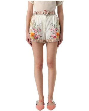 CAMILLA Witte Bloemen Linnen Shorts Met Riem