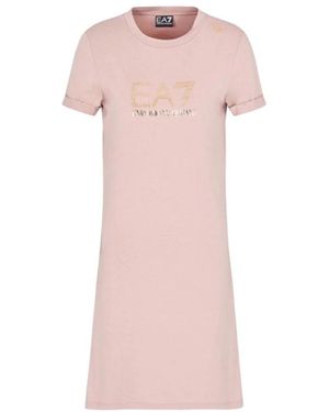EA7 Kleedjes ,Roze ,Katoen Roze Katoenen Damesjurk