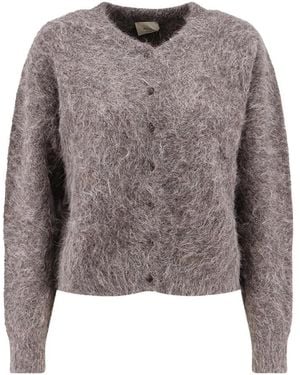Alysi Truien & Vesten ,Grijs ,Spandex Ribgebreide Ronde Hals Cardigan