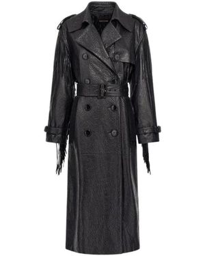 Roberto Cavalli Jassen ,Zwart ,Leer Leren Trenchcoat Met Franjes