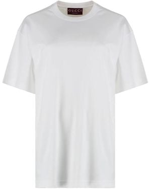 Gucci Geripptes Crew-Neck T-Shirt Aus Baumwoll-/Polyester-Mix - Weiß