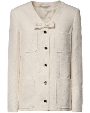 Alessandra Rich Jassen ,Wit ,Tweed Tweed Bouclé Jas Met Strik En Zakken - Naturel
