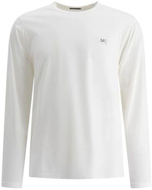 C.P. Company Weißes Langarm-T-Shirt Mit Logo-Patch