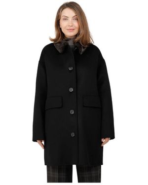 Gimo's Einreihiger Wollmantel Mit Kragen Aus Kunstpelz - Schwarz