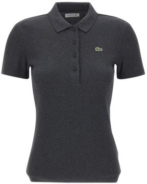 Lacoste Tops ,Grijs ,Katoen Slim Fit L.12.D Ribbed Cotton Polo - Zwart