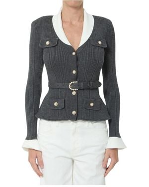 Self-Portrait Truien & Vesten ,Grijs ,Wol Ribbed Knit Cardigan - Zwart