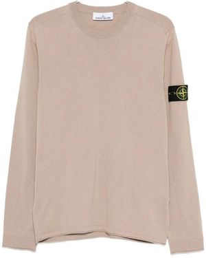 Stone Island Truien & Vesten ,Katoen Ribgebreide Sweater Met Ronde Hals - Naturel