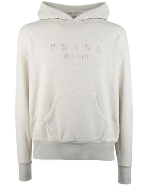 Prada Hoodies & Sweatvesten ,Grijs ,Katoen Cotton Fleece Hoodie - Wit