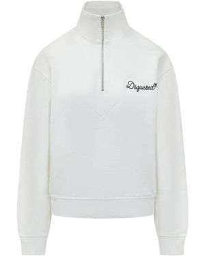 DSquared² Hoodies & Sweatvesten ,Wit ,Katoen High Neck Half-Zip Sweatshirt
