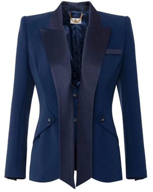 Elisabetta Franchi Blaue crêpe-smokingjacke mit satinrevers,blaue blazer crêpe jacke