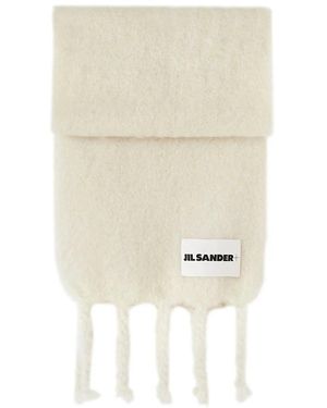 Jil Sander Logo-Patch Chunky-Knit Sjaal - Naturel