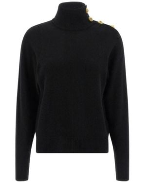 Balmain Truien & Vesten ,Zwart ,Wol Trui Met Hoge Hals En Muntknopen