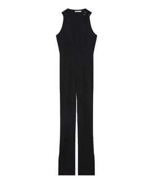 Patrizia Pepe Schwarzer Ärmelloser Diagonaler Jumpsuit Mit Piercing-Detail