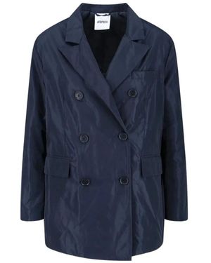 Aspesi Donkerblauwe Dubbelrijige Nylonjas