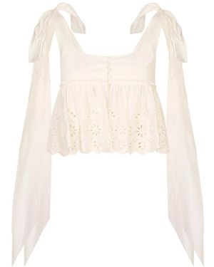 Chloé Top Met Broderie Anglaise En Strikbandjes - Wit