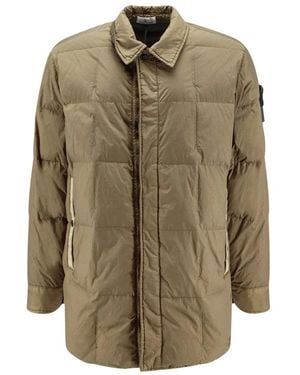 Stone Island Jassen ,Groen ,Gevoerde Jas Met Klassieke Kraag