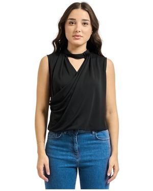 Pennyblack Tops ,Zwart ,Polyester Mouwloze T-Shirt Met Gedrapeerd Detail