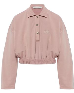 Palm Angels Tops ,Roze ,Katoen Cropped Long Sleeve Polo Shirt