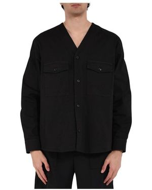 Grifoni Baumwoll-Overshirt Mit V-Ausschnitt - Schwarz