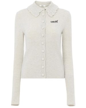 Chloé Truien & Vesten ,Grijs ,Wol Aansluitend Logo Vest Van Wol - Wit