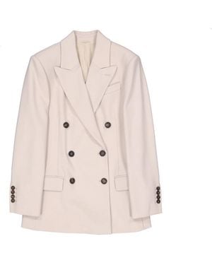 Brunello Cucinelli Jassen ,Roze ,Wol Blazer Jas - Naturel