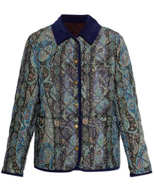 Etro Jassen ,Veelkleurig ,Leer Geïsoleerd Jas Met Zakken - Blauw