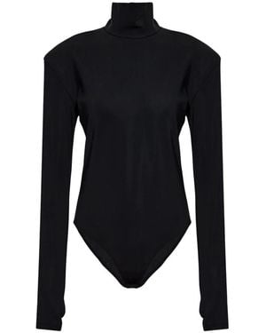 IRO Tops ,Zwart ,Leer Bodysuit 'Ton' Met Opstaande Kraag