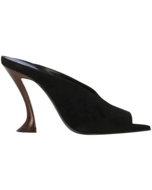 Lanvin Midnight Step Strik Leren Muil Met Hak - Zwart