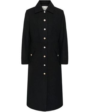 Cream Single-Breasted Coats - Negro