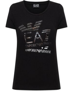 EA7 Sequin Logo T-Shirt - Schwarz