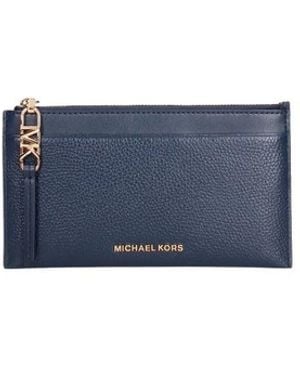 Michael Kors Accessoires ,Blauw ,Leer Empire Large Pebbled Leather Card Case