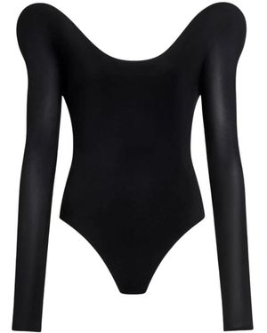 Alaïa Tops ,Zwart ,Leer Curved Soft Jersey Bodysuit