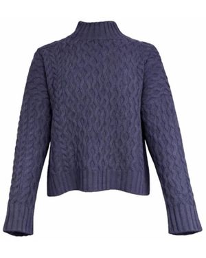 Weekend by Maxmara Truien & Vesten ,Blauw ,Wol Kabel Gebreide Mock Neck Lange Mouwen Wol