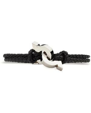 Ferragamo Accessoires ,Zwart ,Leer Gevlochten Band Zilveren Sieraden
