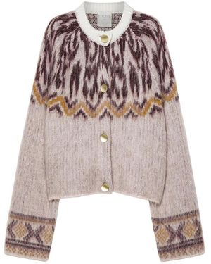 forte_forte Truien & Vesten ,Veelkleurig ,Roze Jacquard Cardigan Trui - Meerkleurig