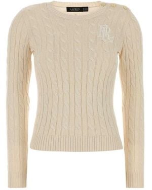 Polo Ralph Lauren Trui Met Knoopdetails En Kabelsteek - Naturel