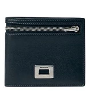 Balenciaga Accessoires ,Zwart ,Leer Zilver-Tone Leren Bi-Fold Portemonnee - Blauw