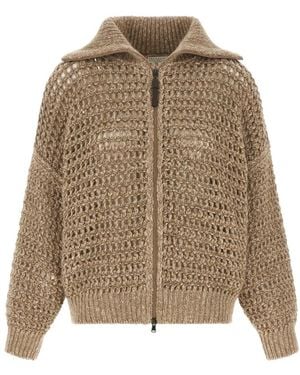 Brunello Cucinelli Truien & Vesten ,Wol Dazzling Cardigan - Bruin