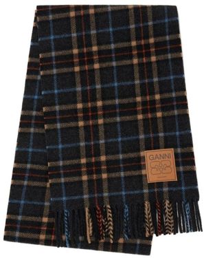 Ganni Double Face Wool Check Scarf - Black
