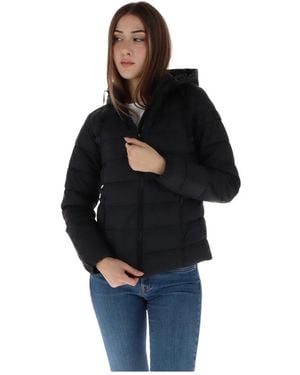 Pepe Jeans Jassen ,Zwart ,Leer Gewatteerd Pufferjack Met Capuchon