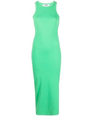 MSGM Kleedjes ,Groen ,Katoen Geribbelde Stretch Katoenen Midi Sheath Jurk