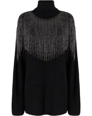 Pinko Truien & Vesten ,Zwart ,Trui Met Boothals En Geborduurde Franjes