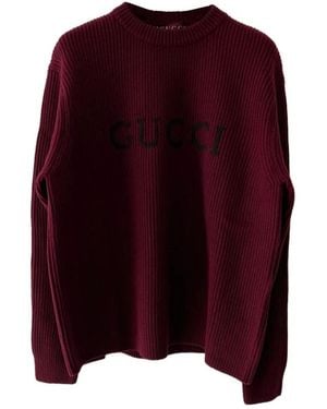 Gucci Geribbelde Gebreide Trui Met Ronde Hals En Logo Detail - Paars